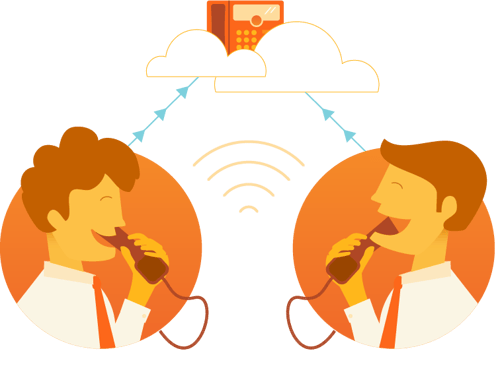 two office workers communicating through VoIP