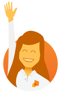 happy office1 woman employee raising her hand