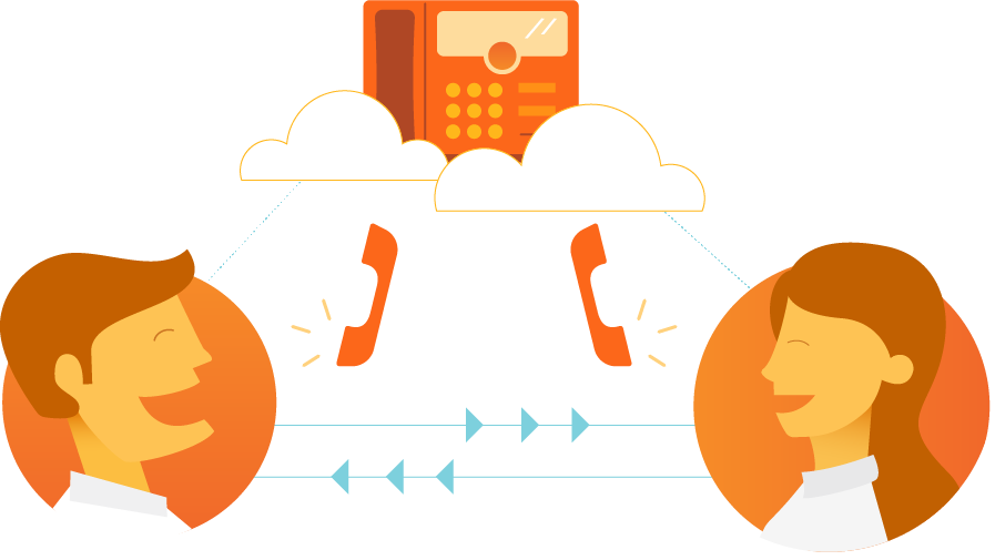 two happy employees using a unified communication system